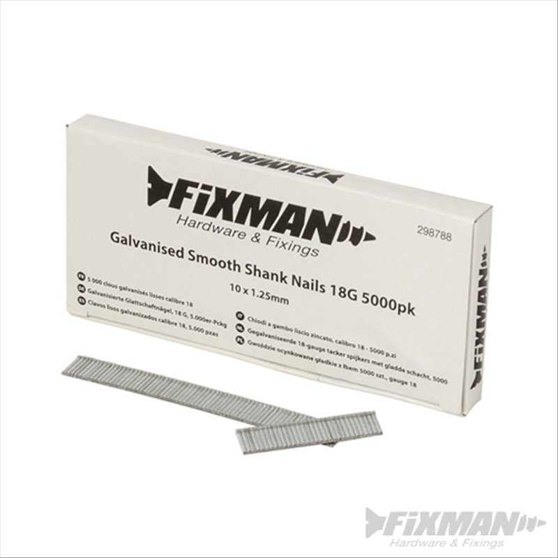 Fixman Galvanised Smooth Shank Nails 18G 5000pk 10 x 1.25mm