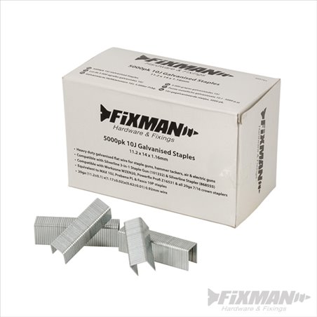 Fixman 10J Galvanised Staples 5000pk 11.2 x 14 x 1.17mm
