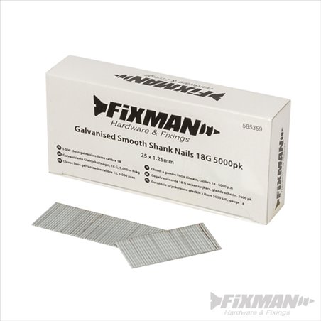 Fixman Galvanised Smooth Shank Nails 18G 5000pk 25 x 1.25mm