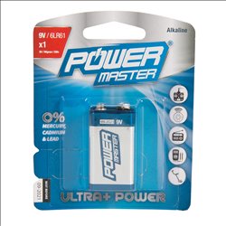 Powermaster 9V Super Alkaline Battery 6LR61 Single
