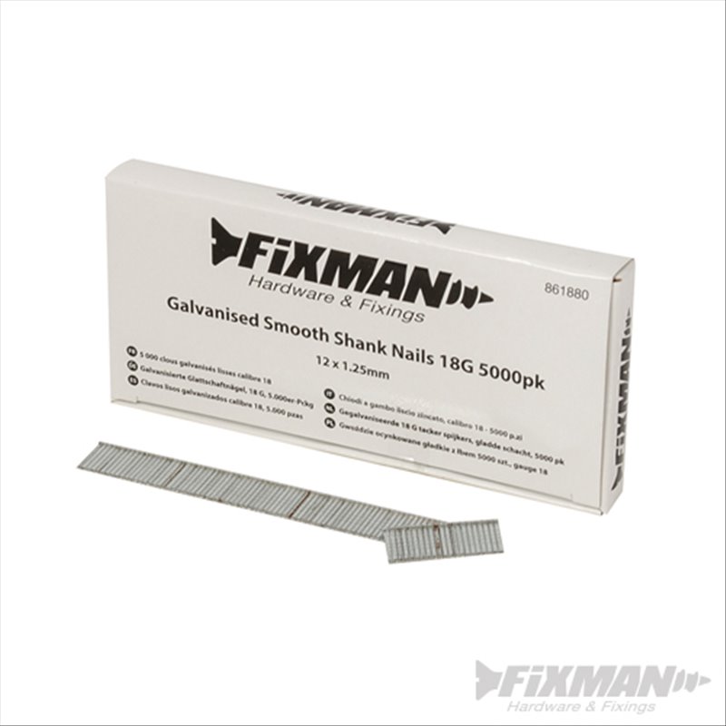 Fixman Galvanised Smooth Shank Nails 18G 5000pk 12 x 1.25mm