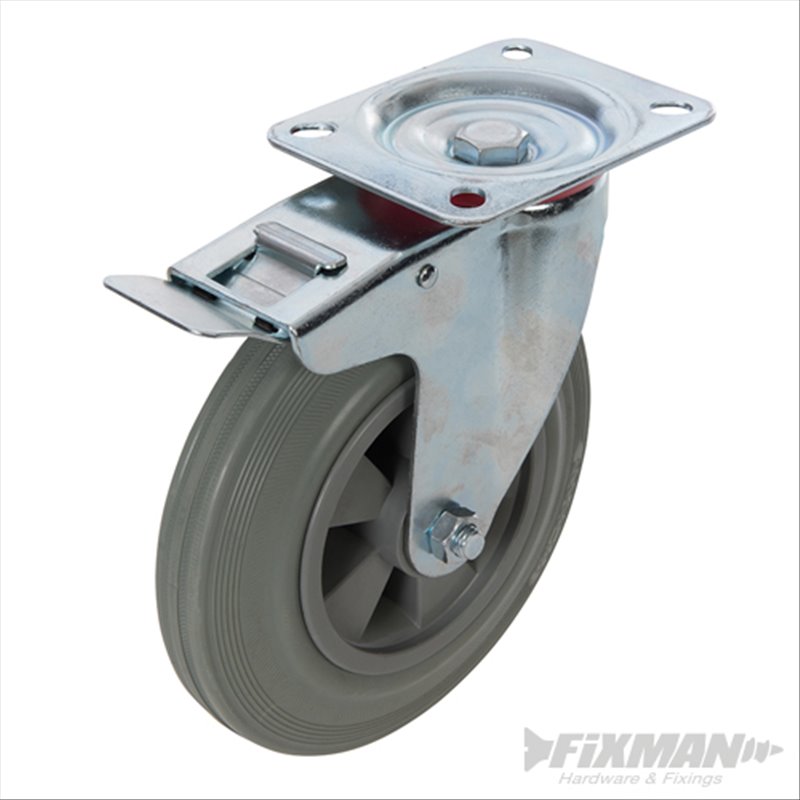 Fixman Heavy Duty Braked Rubber Castor 200mm 200kg