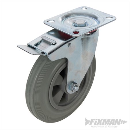 Fixman Heavy Duty Braked Rubber Castor 200mm 200kg